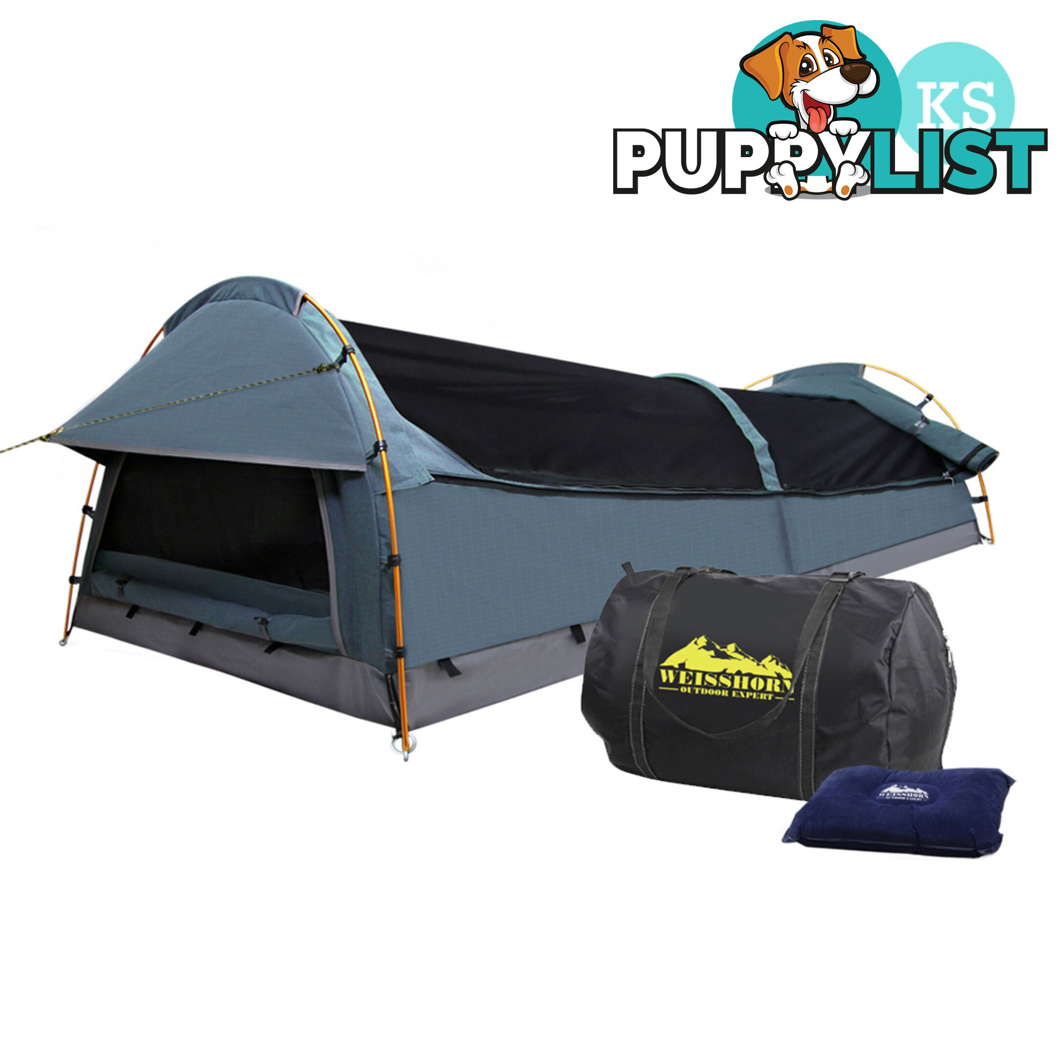 King Single Camping Canvas Swag Tent Navy w/ Air Pillow