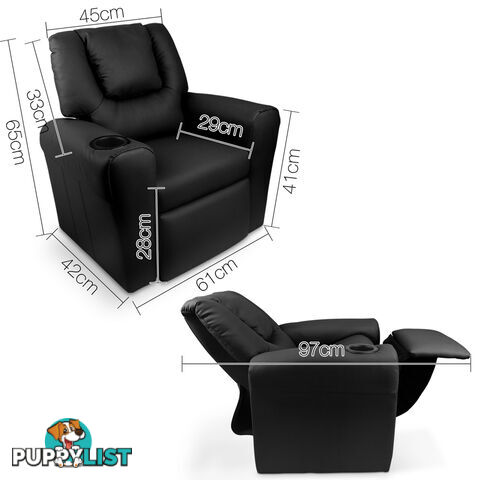 Kids Padded PU Leather Recliner Chair  - Black