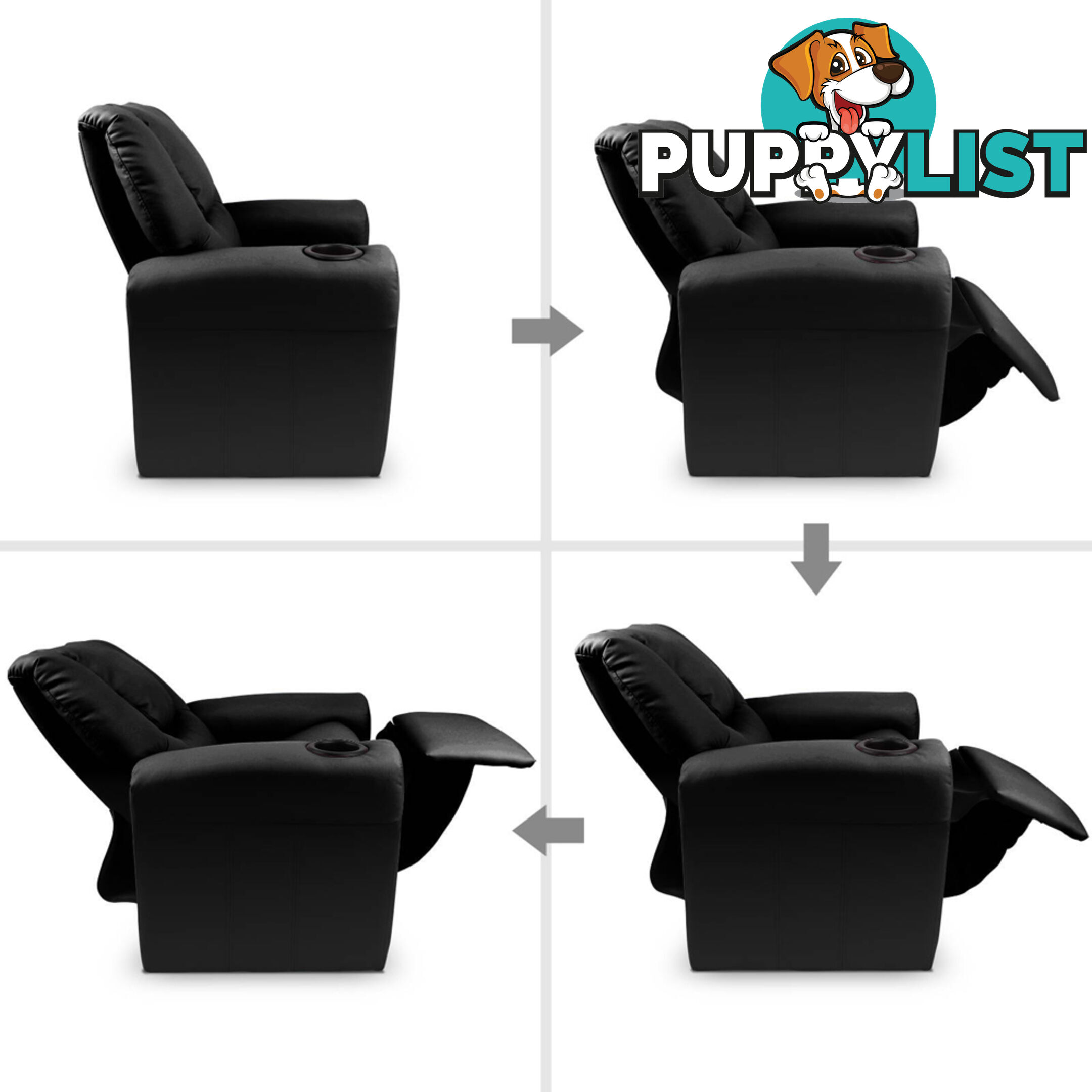 Kids Padded PU Leather Recliner Chair  - Black