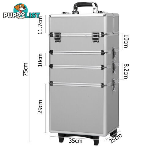 4 in 1 Portable Beauty Make up Cosmetic Trolley Case Silver