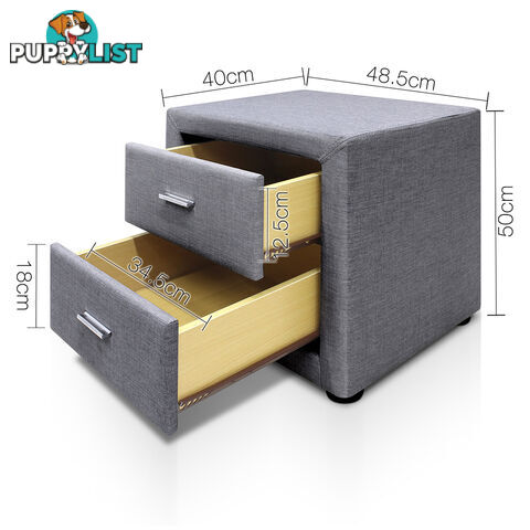 Fabric Bedside Table - Grey