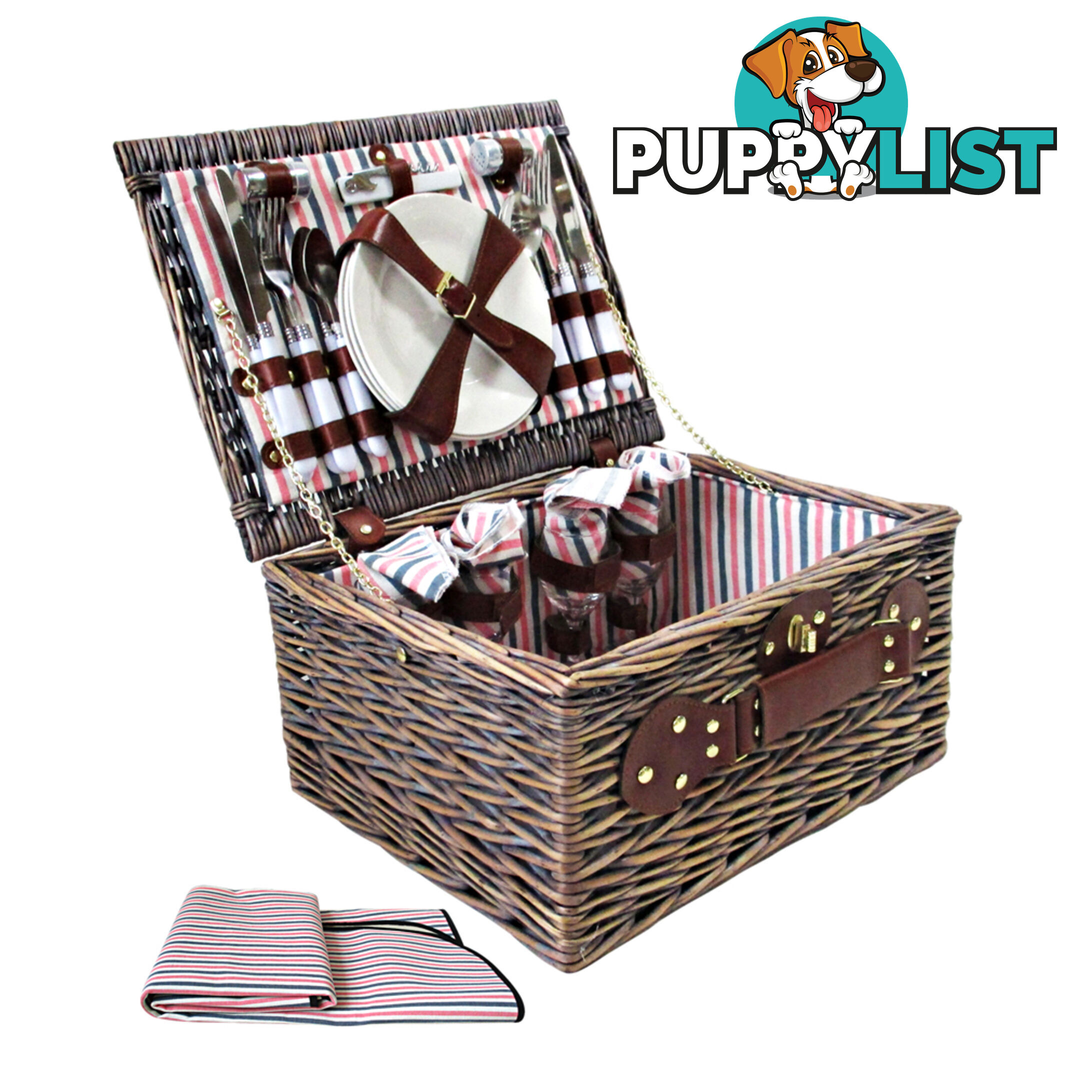 4 Person Picnic Basket Set w/ Blanket