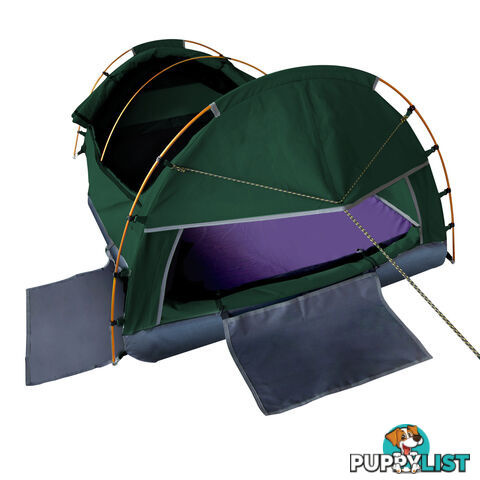 King Single Camping Canvas Swag Tent Green w/ Air Pillow