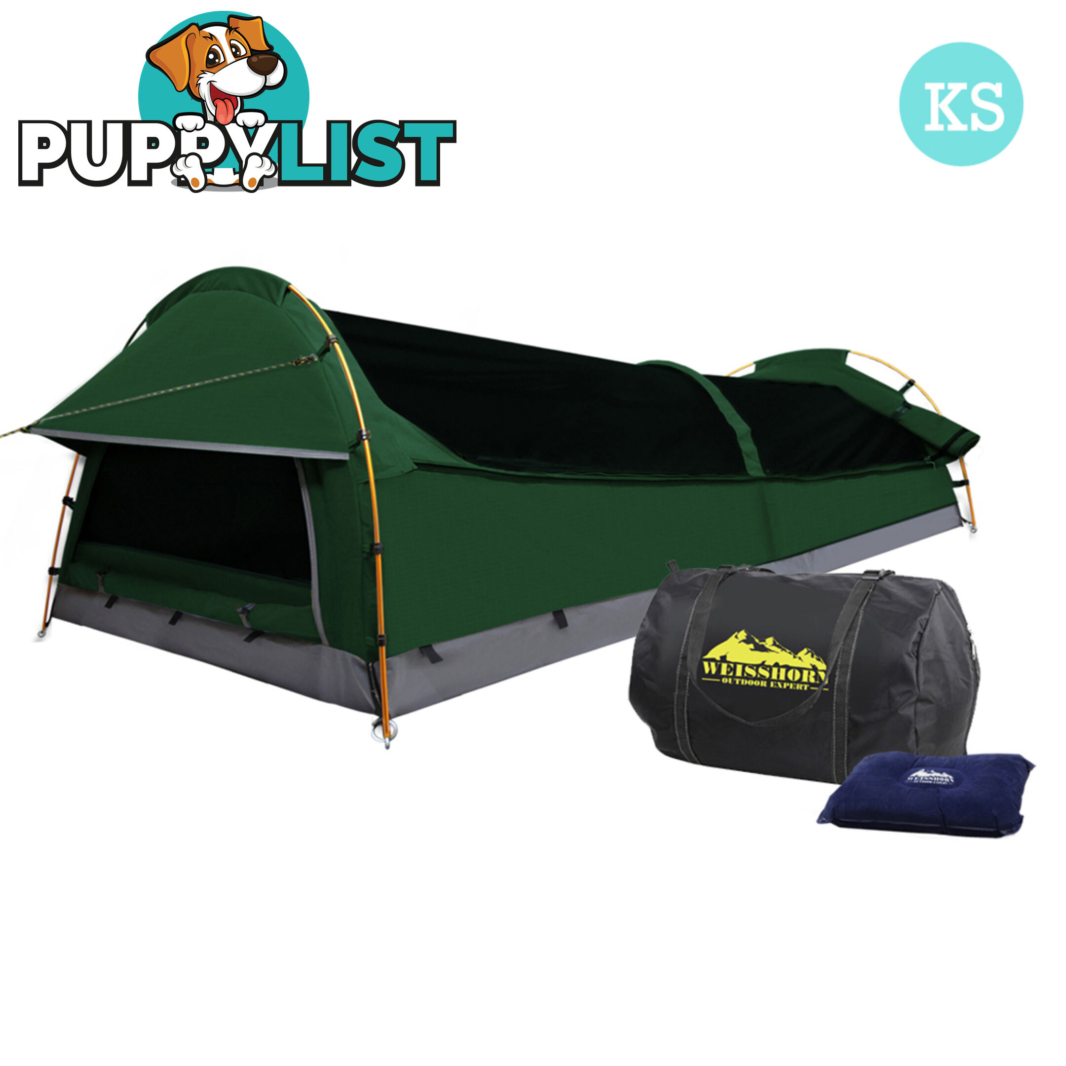 King Single Camping Canvas Swag Tent Green w/ Air Pillow