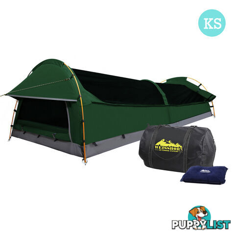 King Single Camping Canvas Swag Tent Green w/ Air Pillow