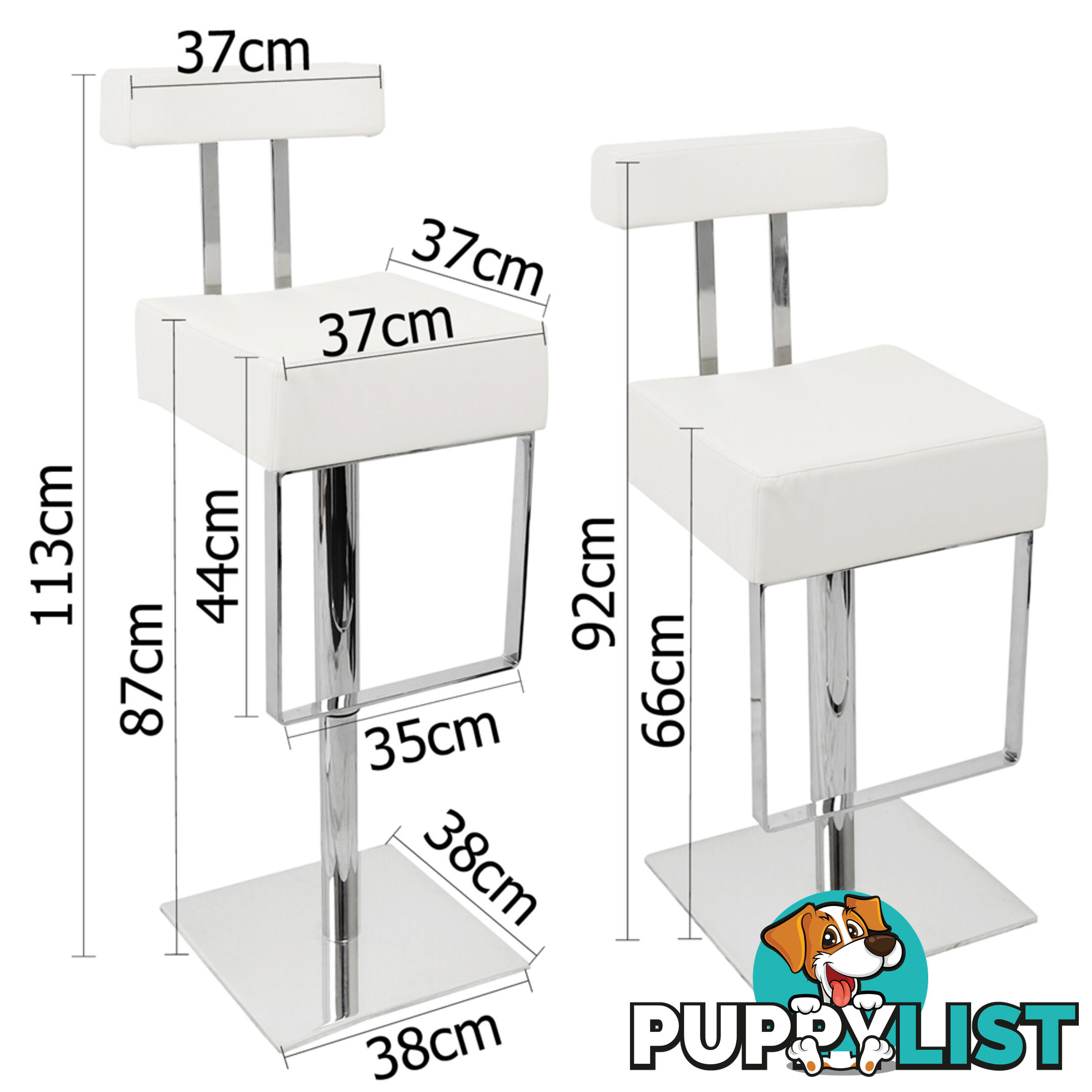 PU Leather Stainless Steel Bar stool - White