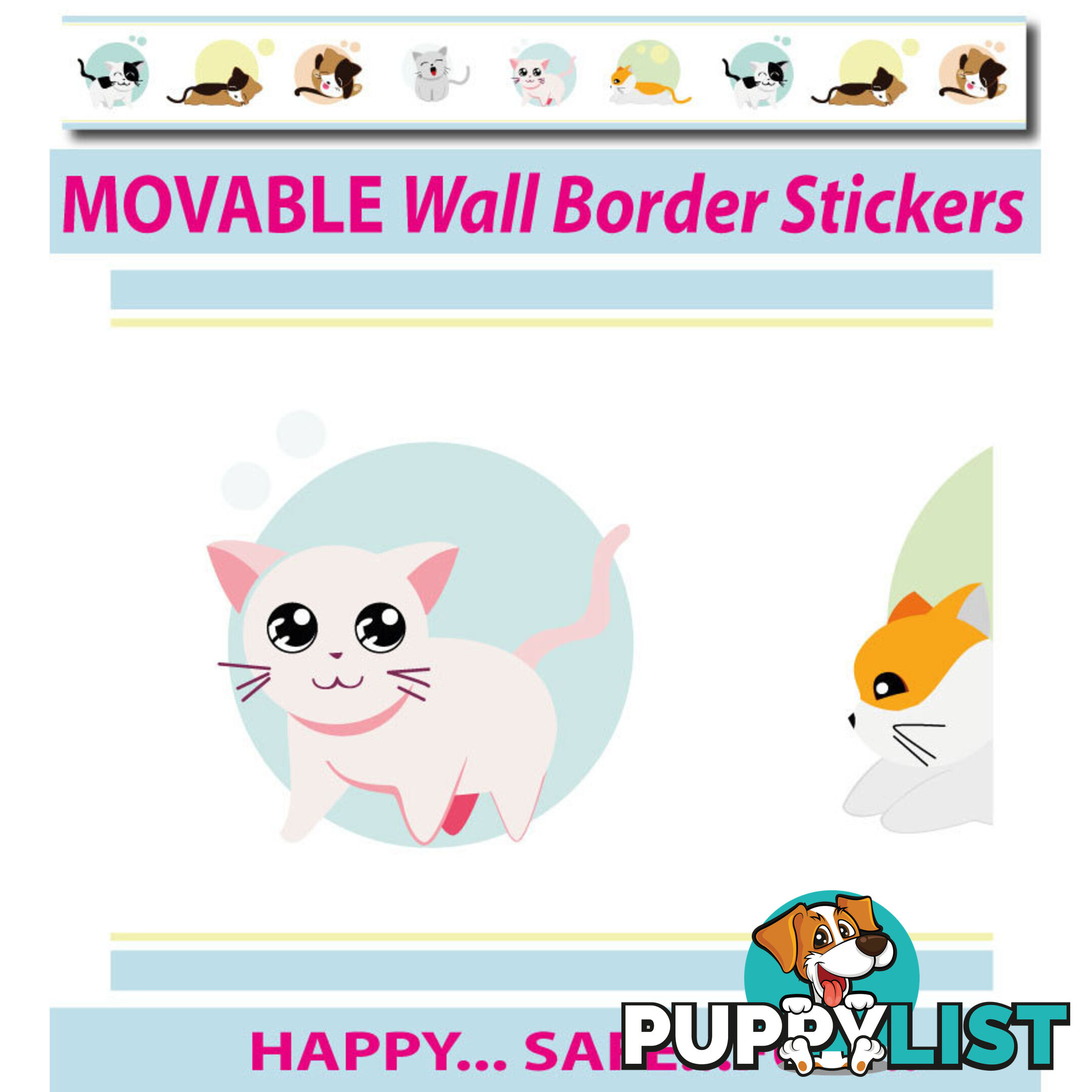 Cute Kittens Wall Border Wall Stickers - Totally Movable