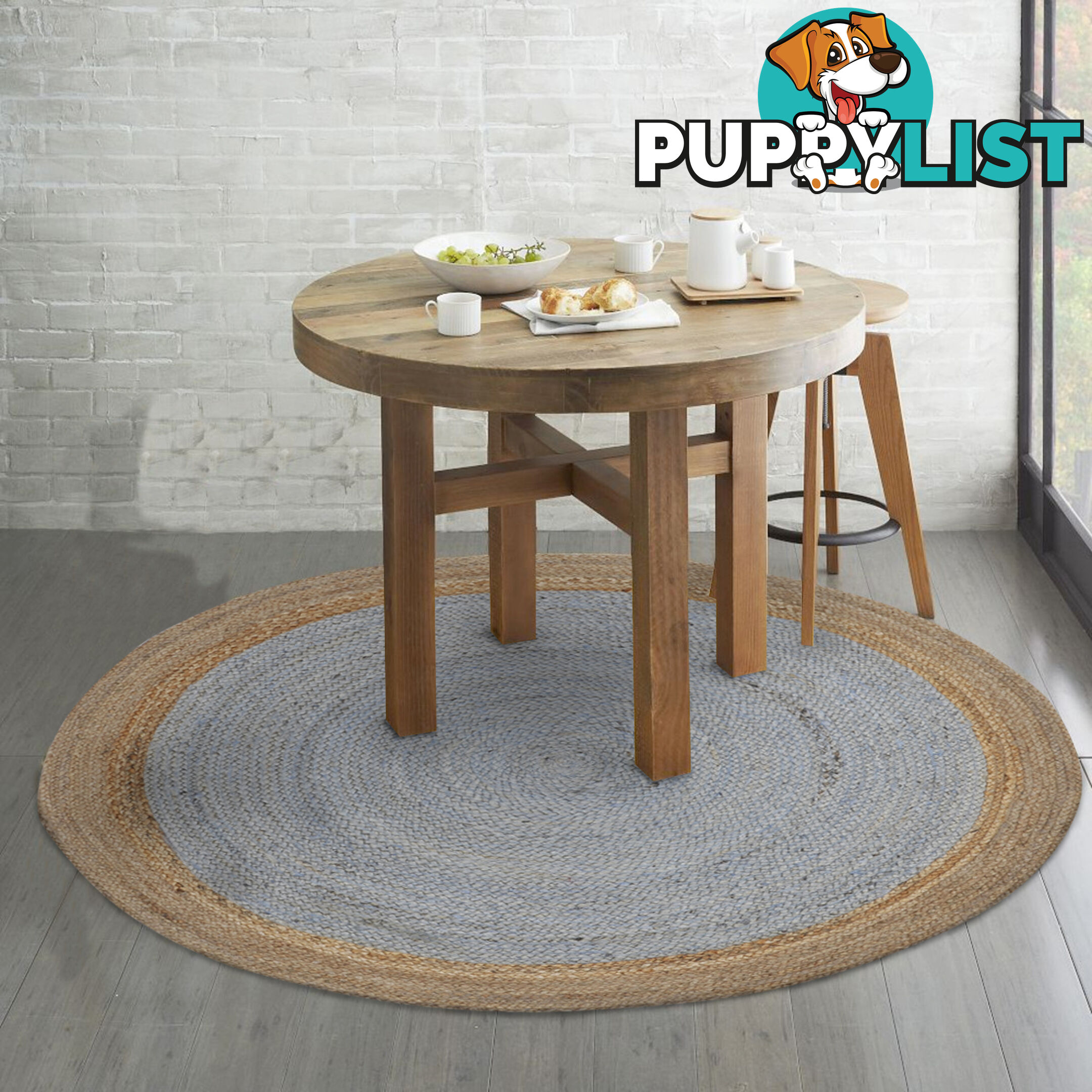 Jute Round Grey Rug Grey & Natural 120x120cm