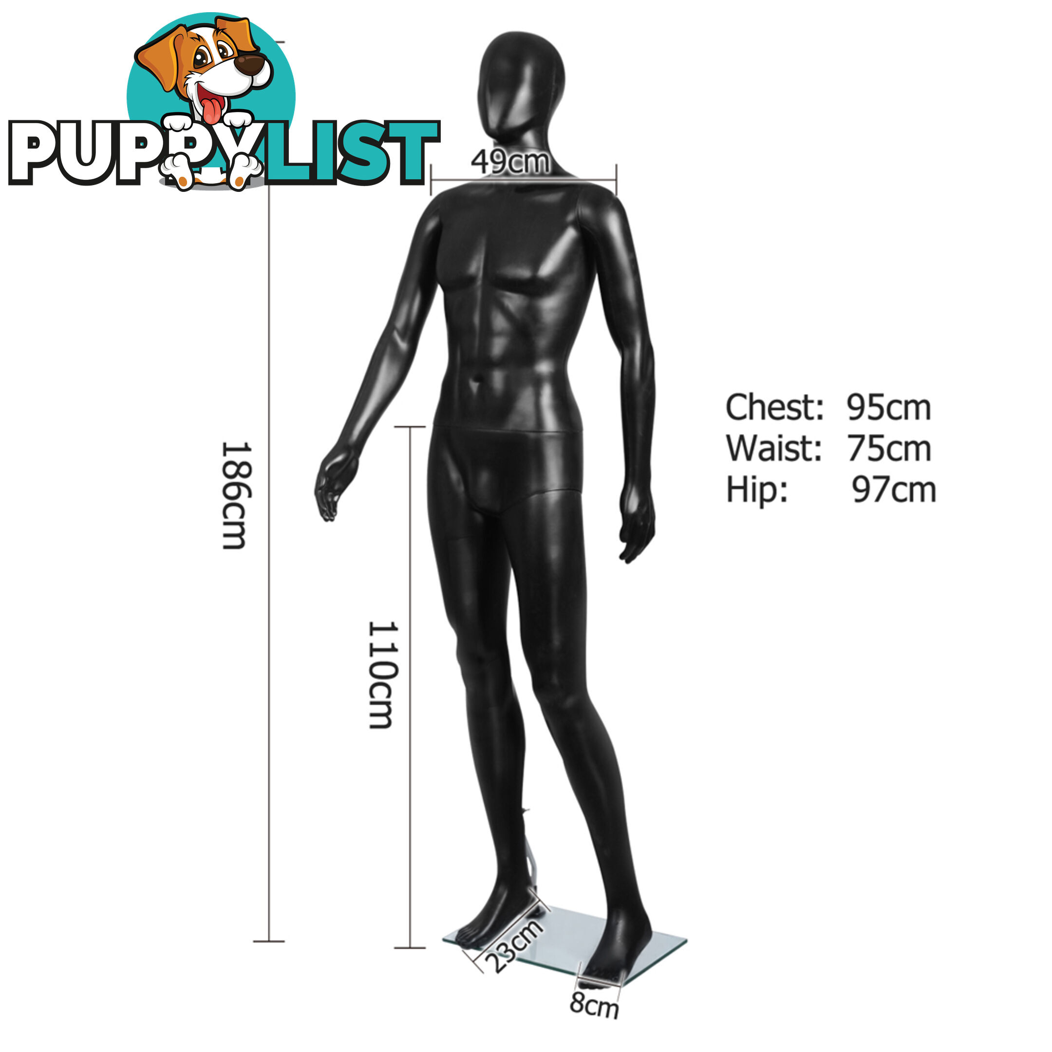 Full Body Male Mannequin Cloth Display Tailor Dressmaker Black 186cm