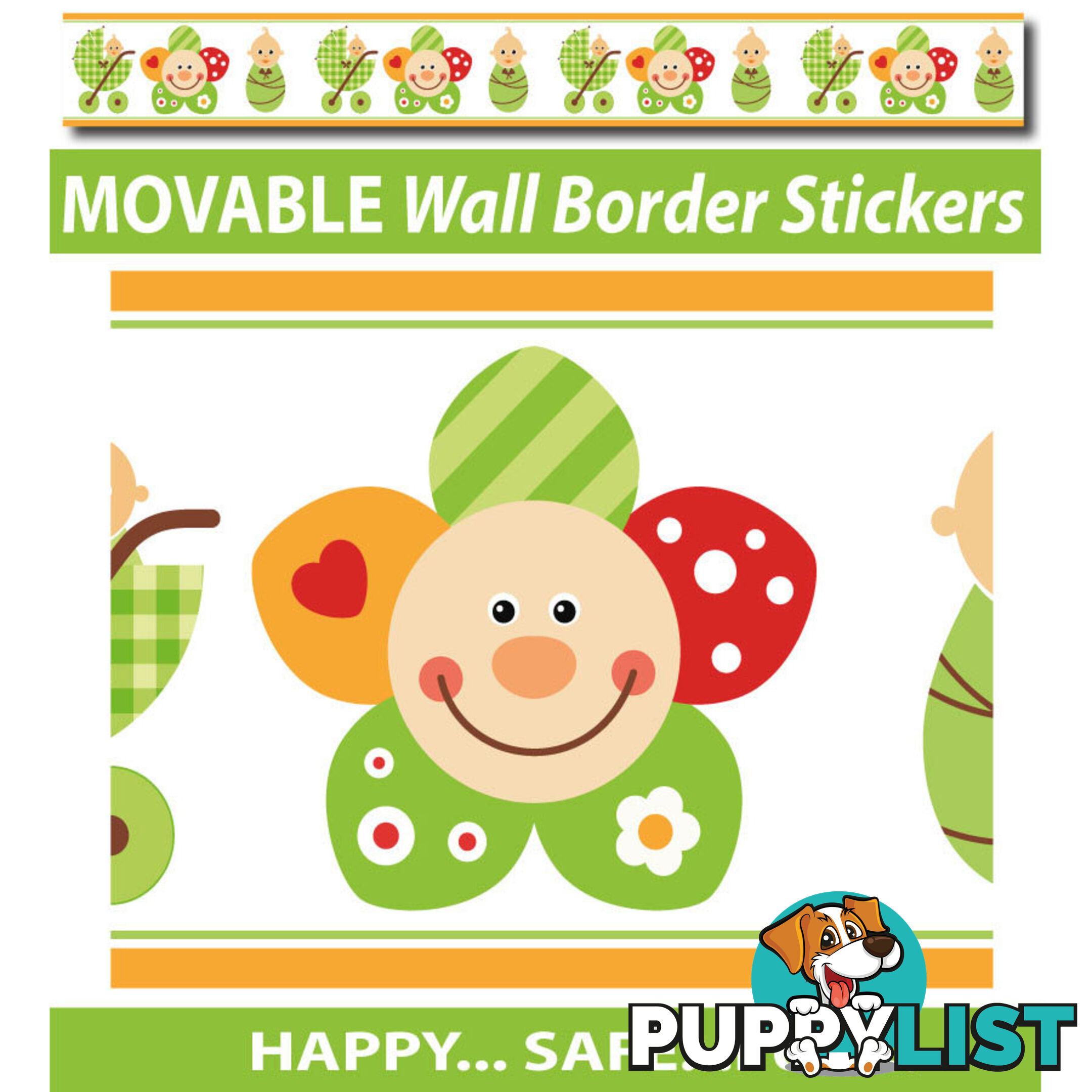 Smiley Flower Face Wall Border Stickers - Totally Movable