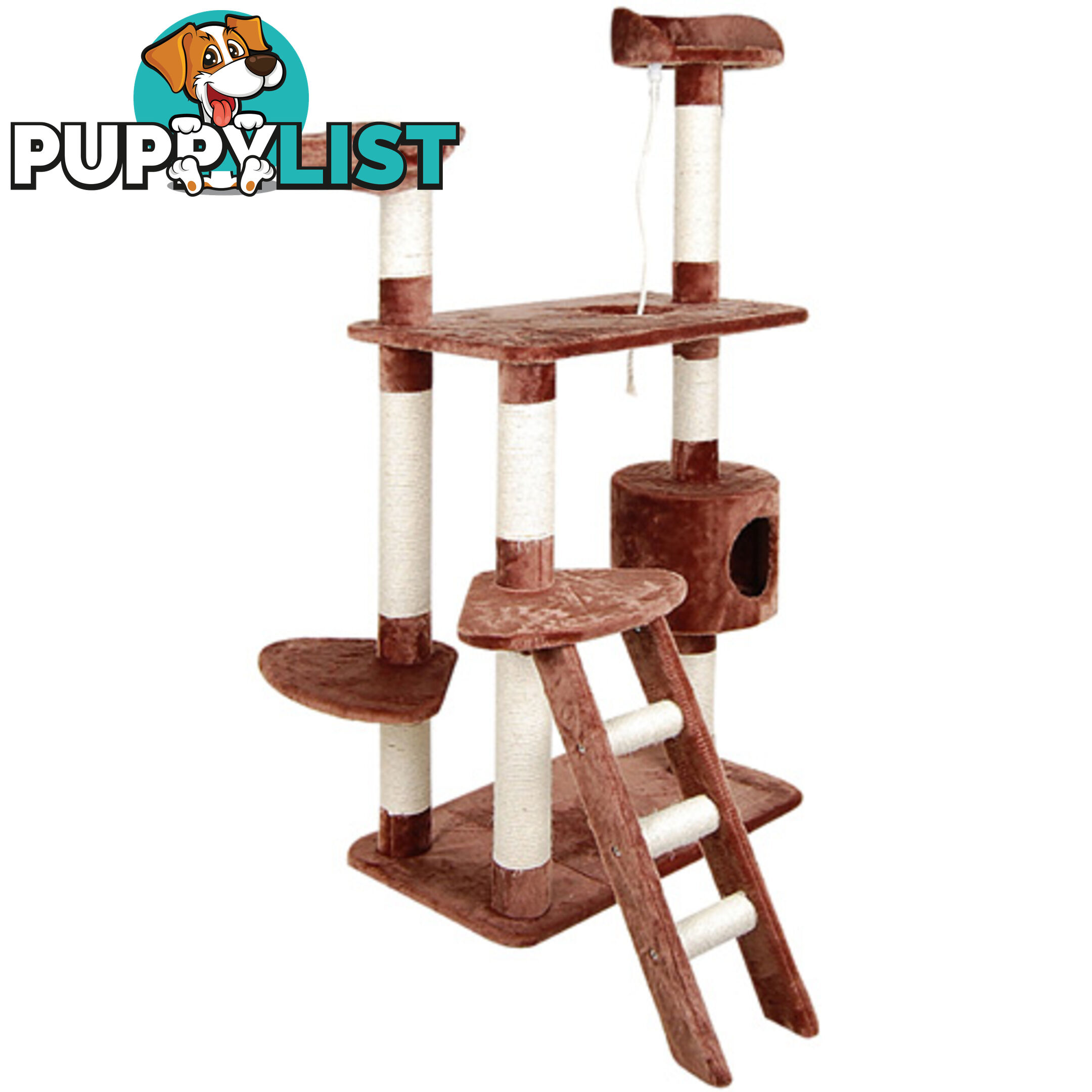 Multi Level Cat Scratching Poles Tree w/ Ladder Brown