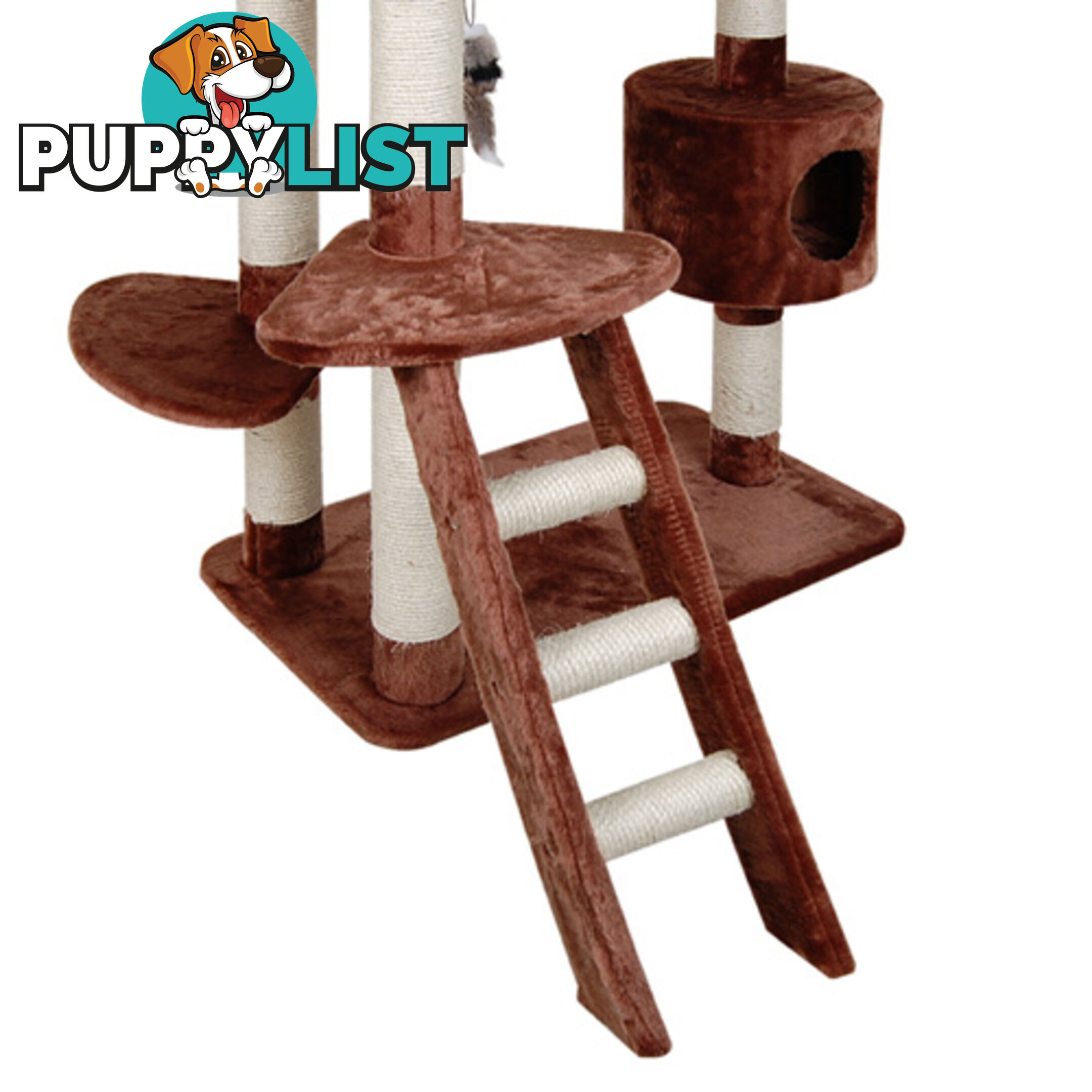 Multi Level Cat Scratching Poles Tree w/ Ladder Brown