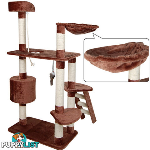 Multi Level Cat Scratching Poles Tree w/ Ladder Brown