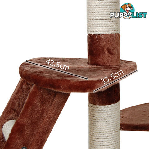 Multi Level Cat Scratching Poles Tree w/ Ladder Brown