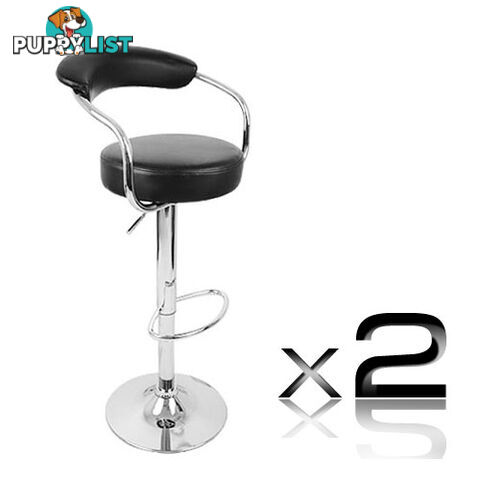 Set of 2 PU Leather Kitchen Bar Stool Black