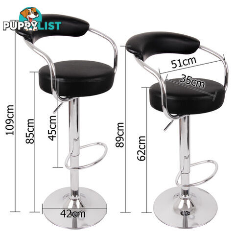 Set of 2 PU Leather Kitchen Bar Stool Black