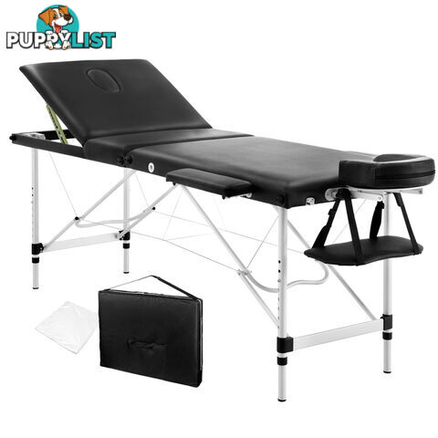 Portable Aluminium 3 Fold Massage Table Chair Bed Black 60cm