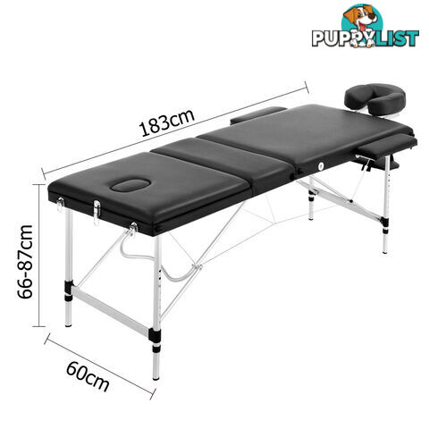 Portable Aluminium 3 Fold Massage Table Chair Bed Black 60cm