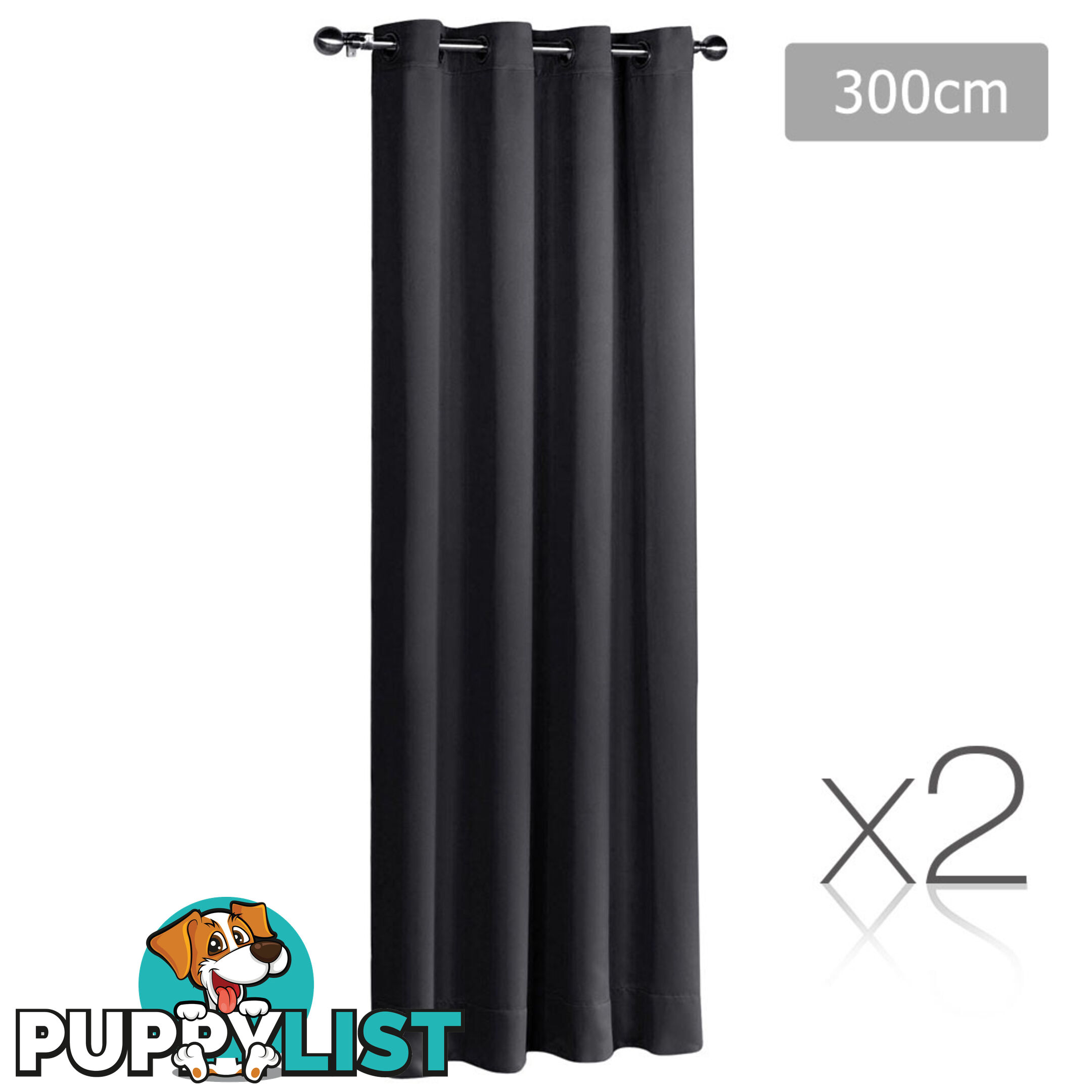 Set of 2 ArtQueen 3 Pass Eyelet Blockout Curtain Black 240cm