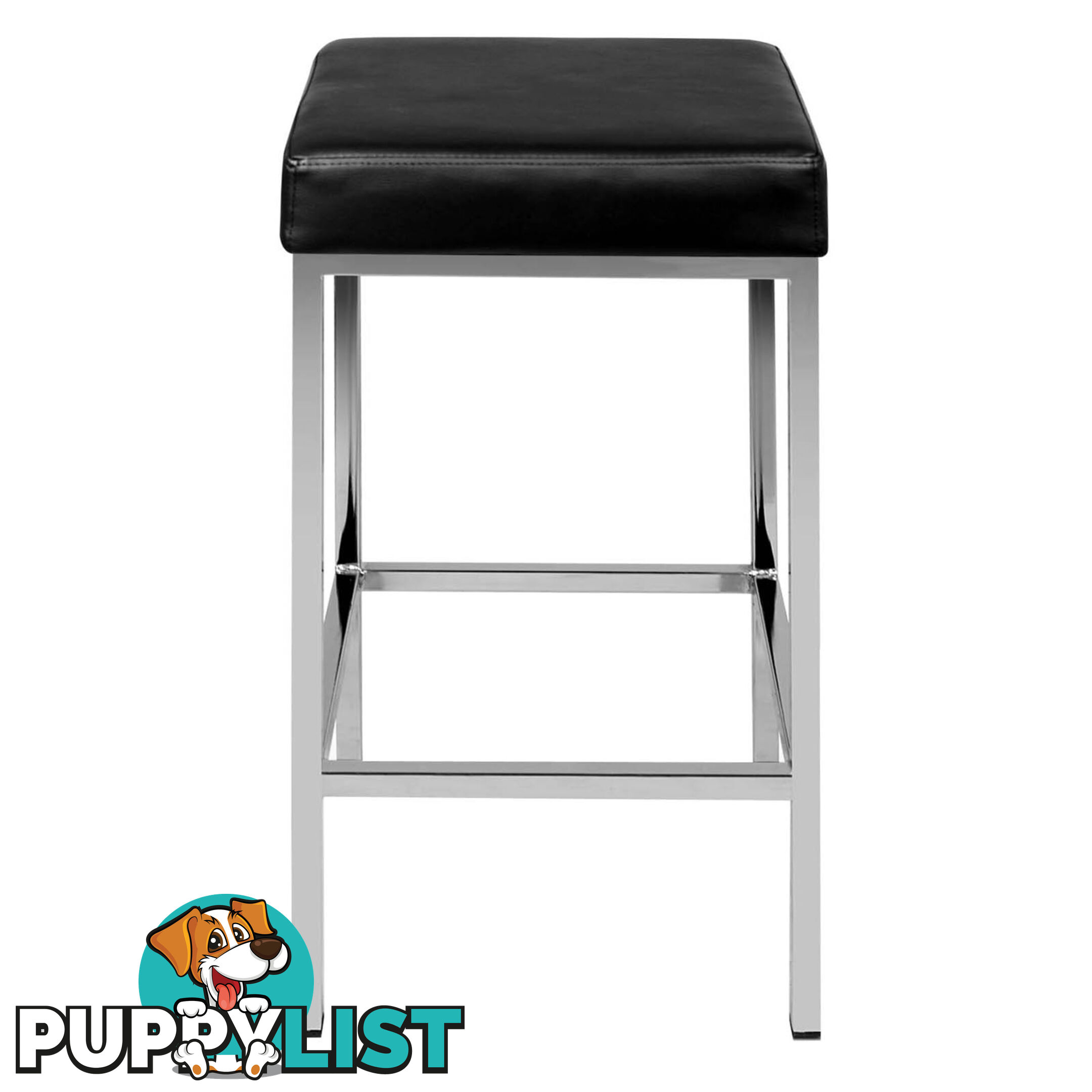 Set of 2 PU Leather Kitchen Bar Stool Black