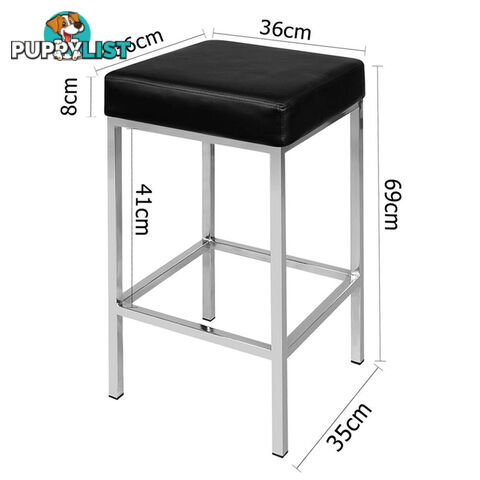 Set of 2 PU Leather Kitchen Bar Stool Black