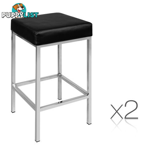 Set of 2 PU Leather Kitchen Bar Stool Black