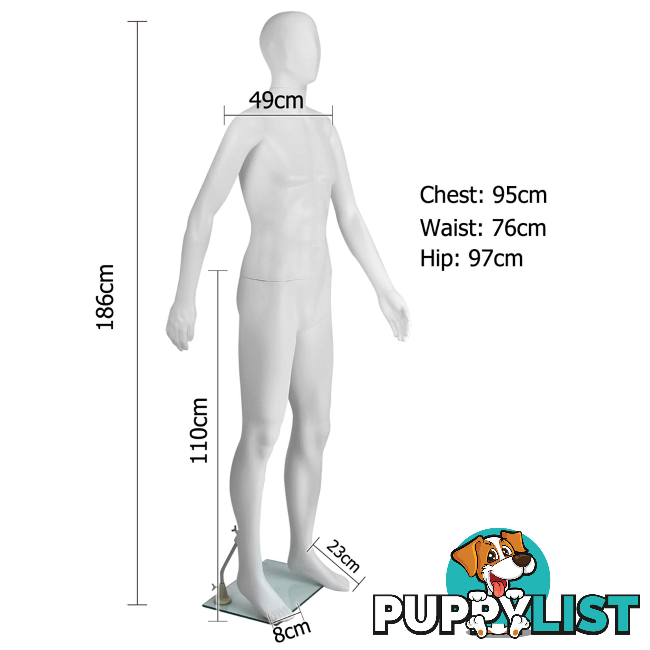 Full Body Male Mannequin Cloth Display Tailor Dressmaker White 186cm