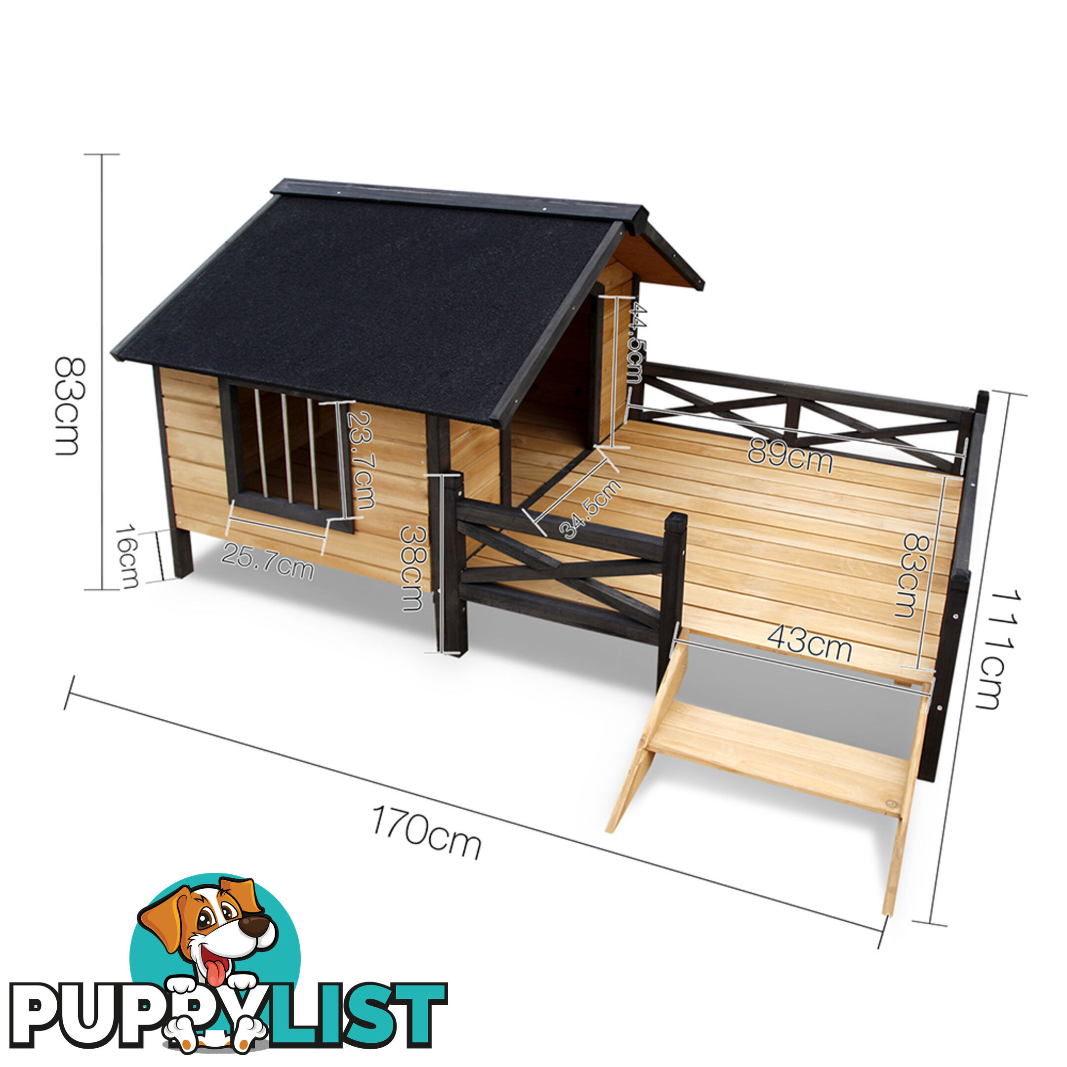 Dog Kennel with Patio - Black