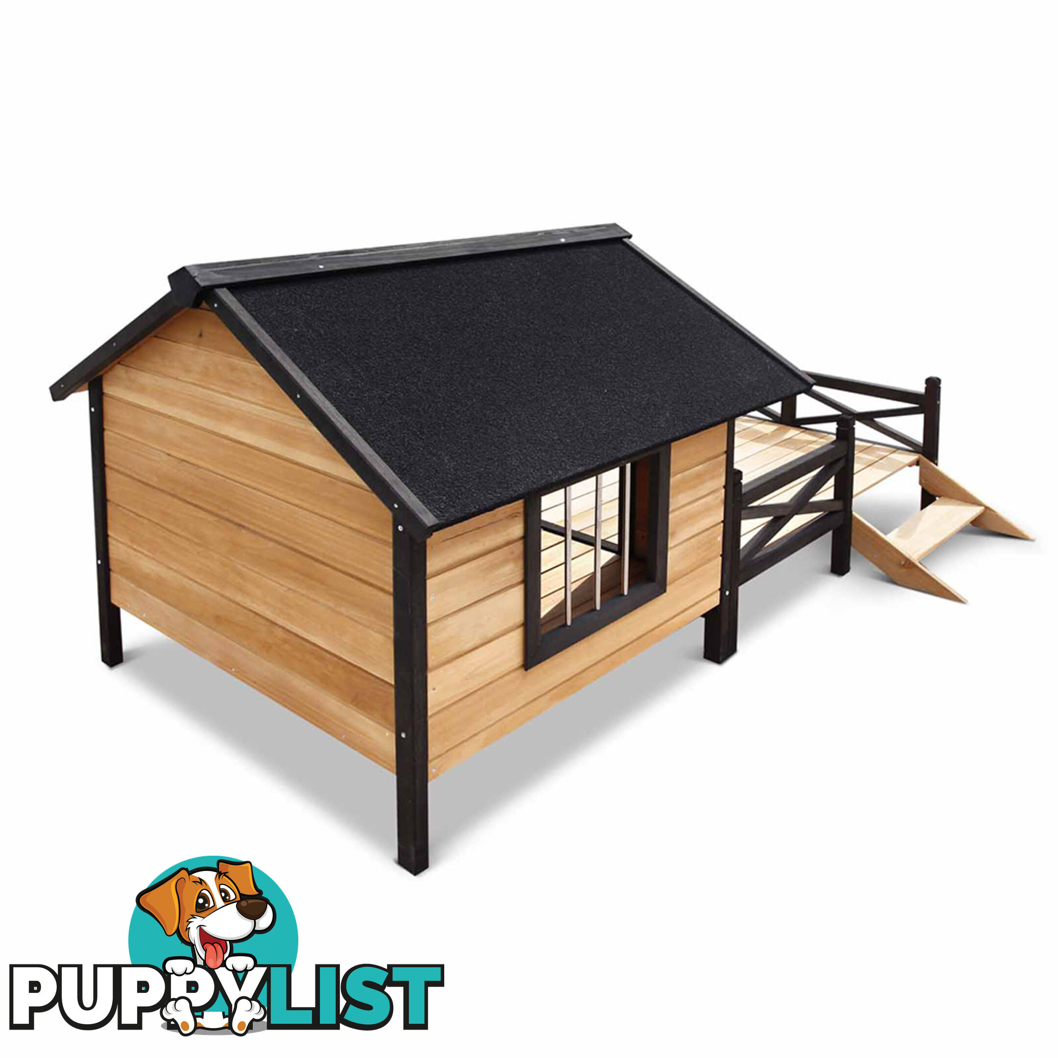 Dog Kennel with Patio - Black