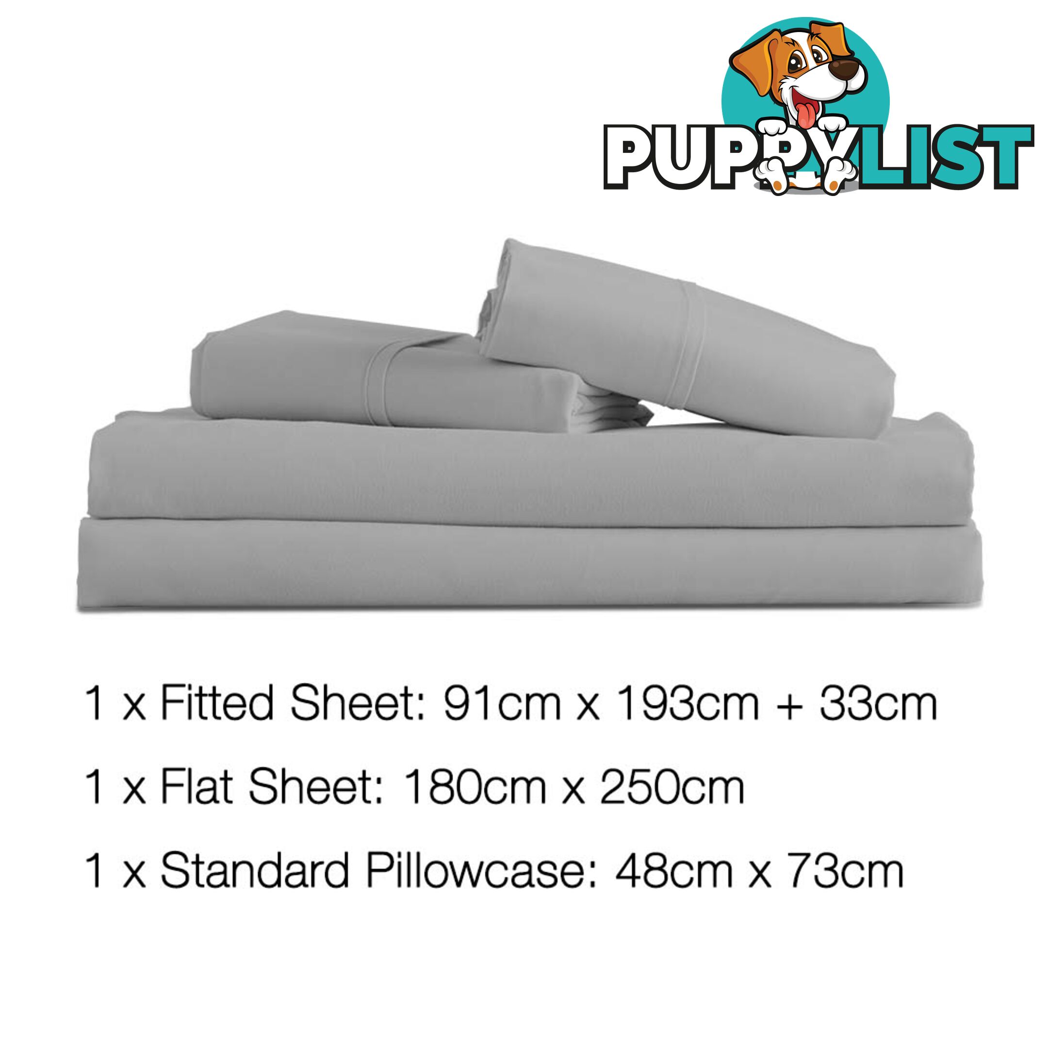 3 Piece Microfibre Sheet Set Single _  Grey