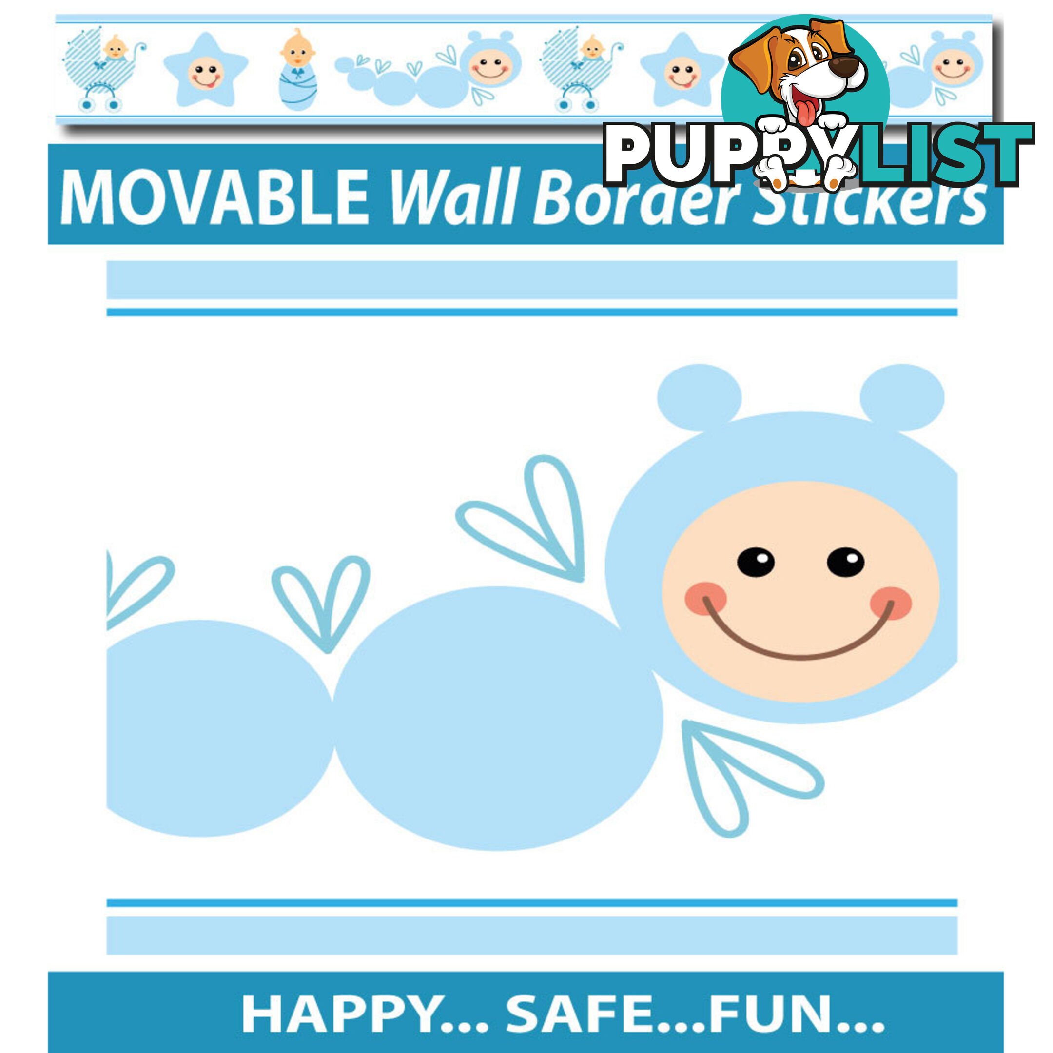 Blue Baby Caterpillar Wall Border Stickers - Totally Movable