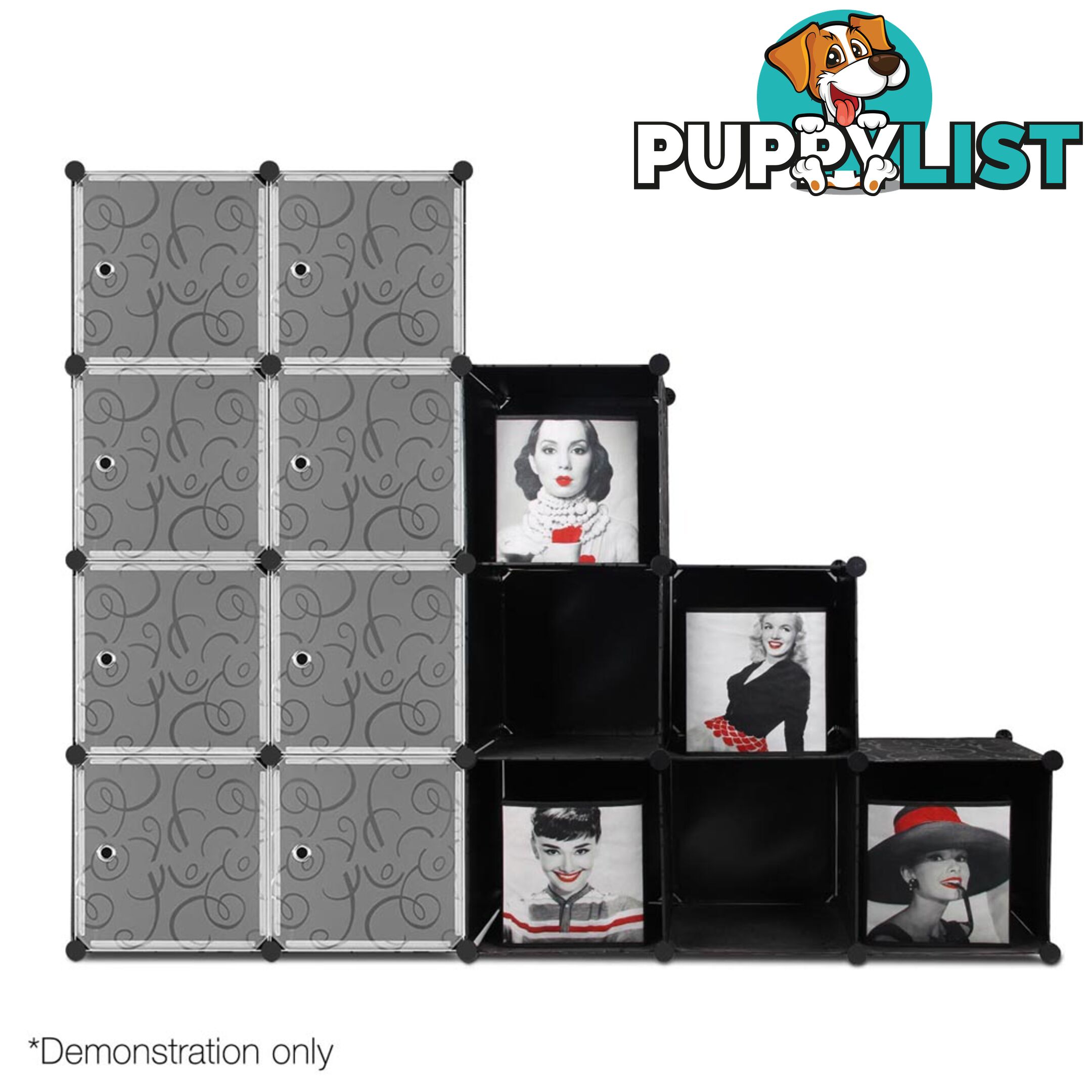 16 Cube Storage Cabinet with Hanging Bars - Black