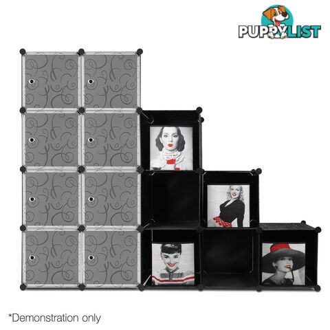 16 Cube Storage Cabinet with Hanging Bars - Black