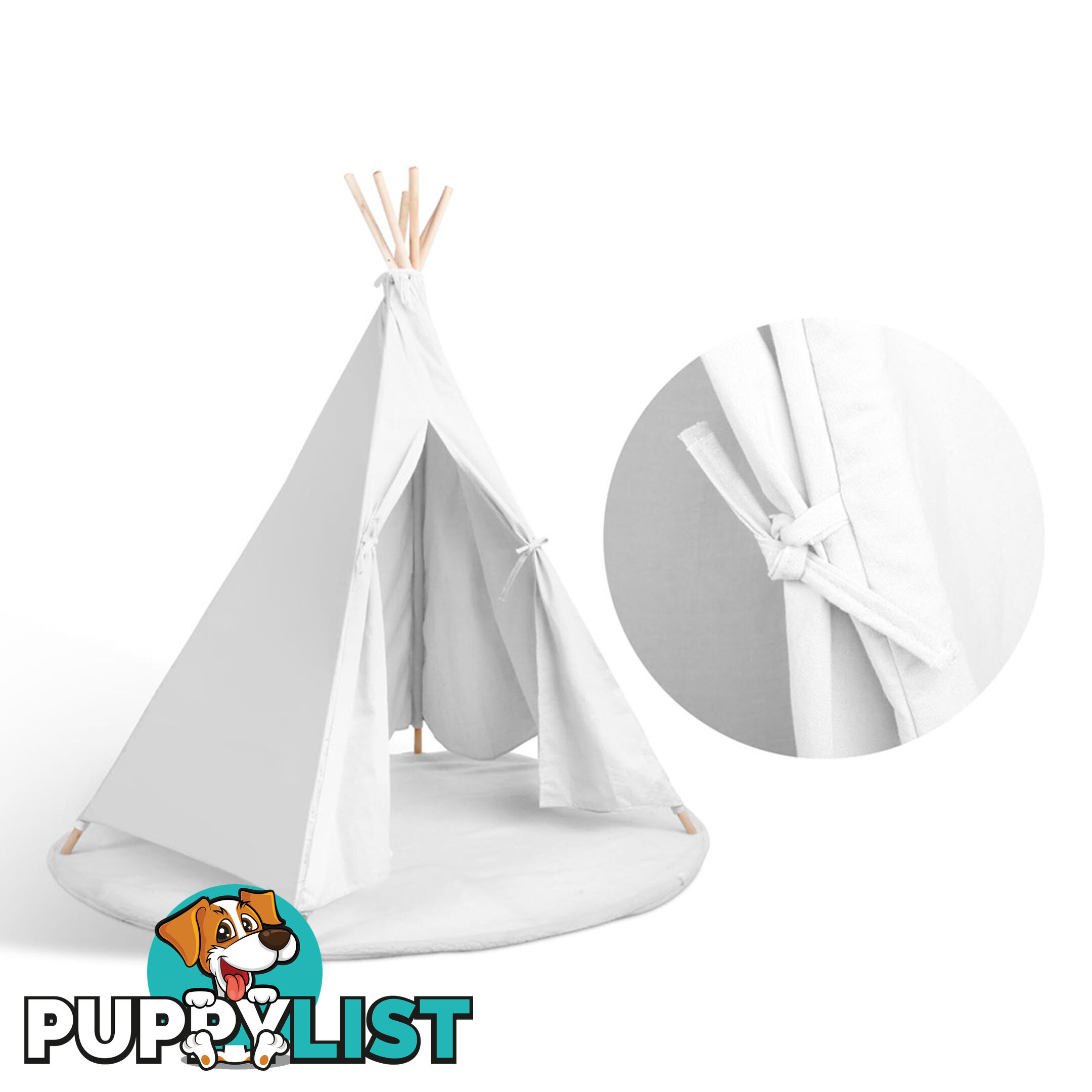 White Kids 6 Pole Teepee Canvas Tent