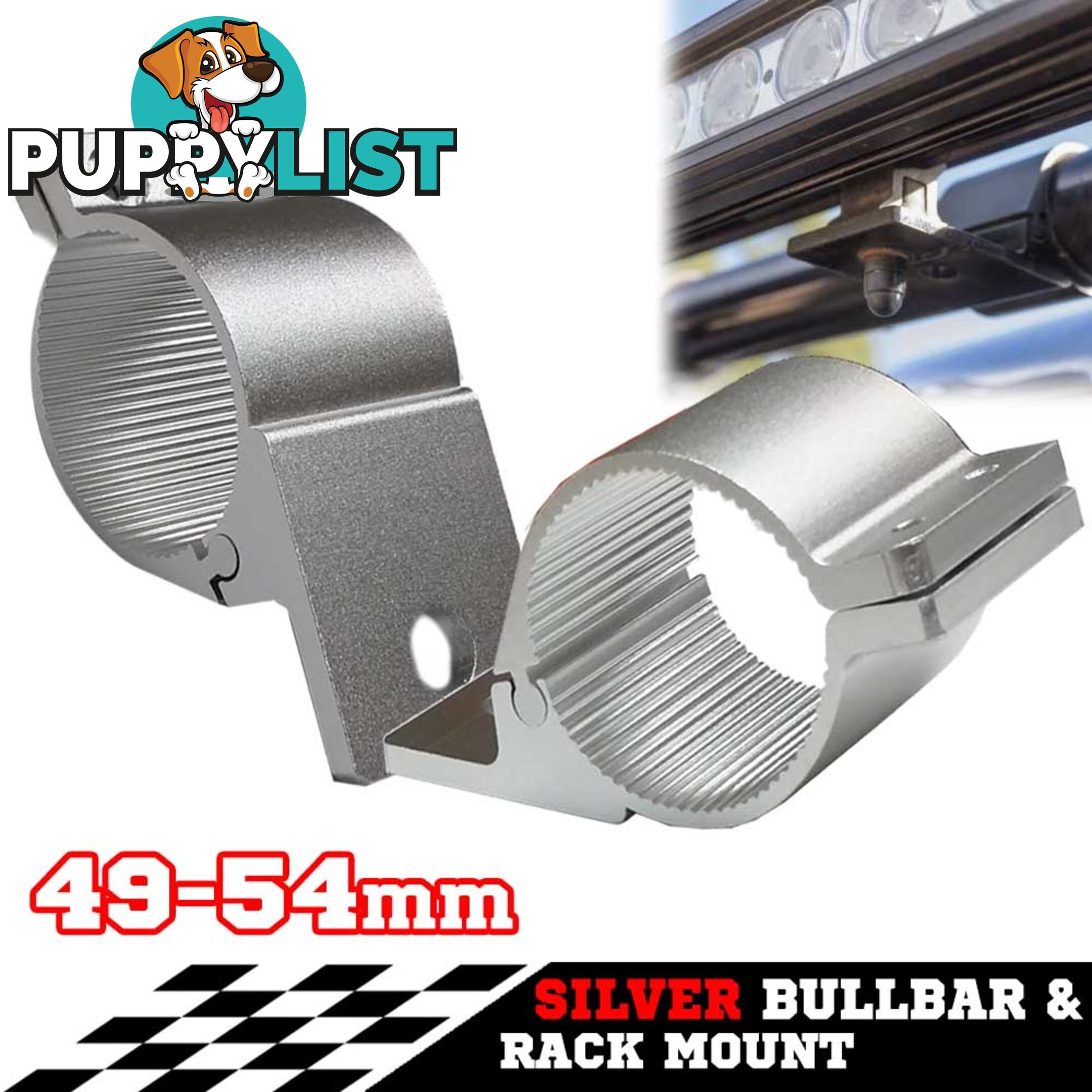 PAIR Silver Bullbar Mounting Bracket Clamp 49-54mm For LED Light Bar HID ARB