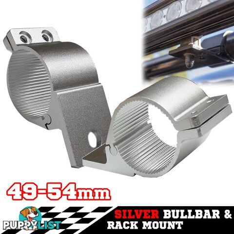 PAIR Silver Bullbar Mounting Bracket Clamp 49-54mm For LED Light Bar HID ARB