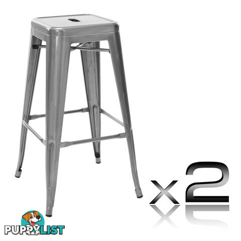 Set of 2 Steel Kitchen Bar Stool 76cm Metallic