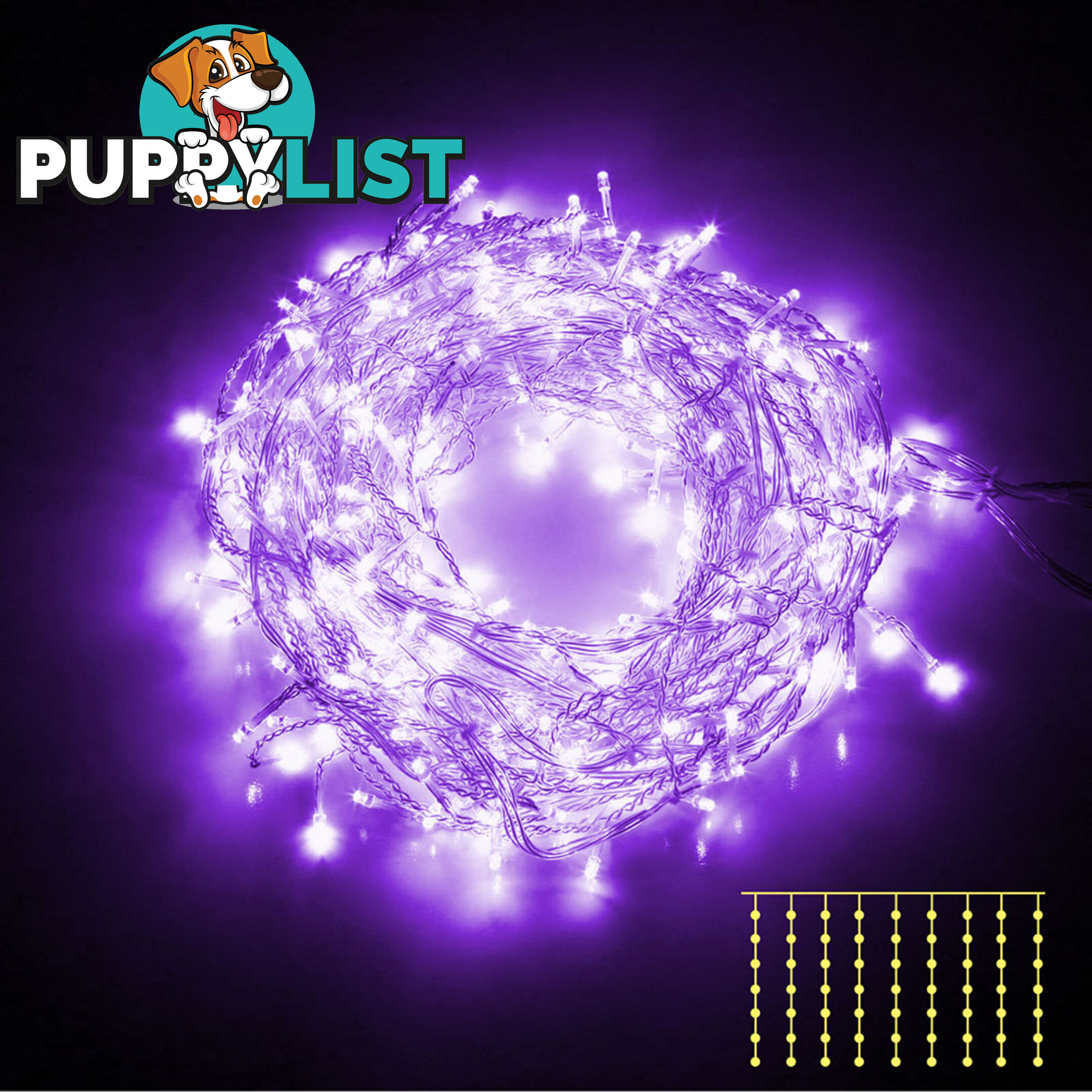 600 LED Christmas Curtain Lights Purple