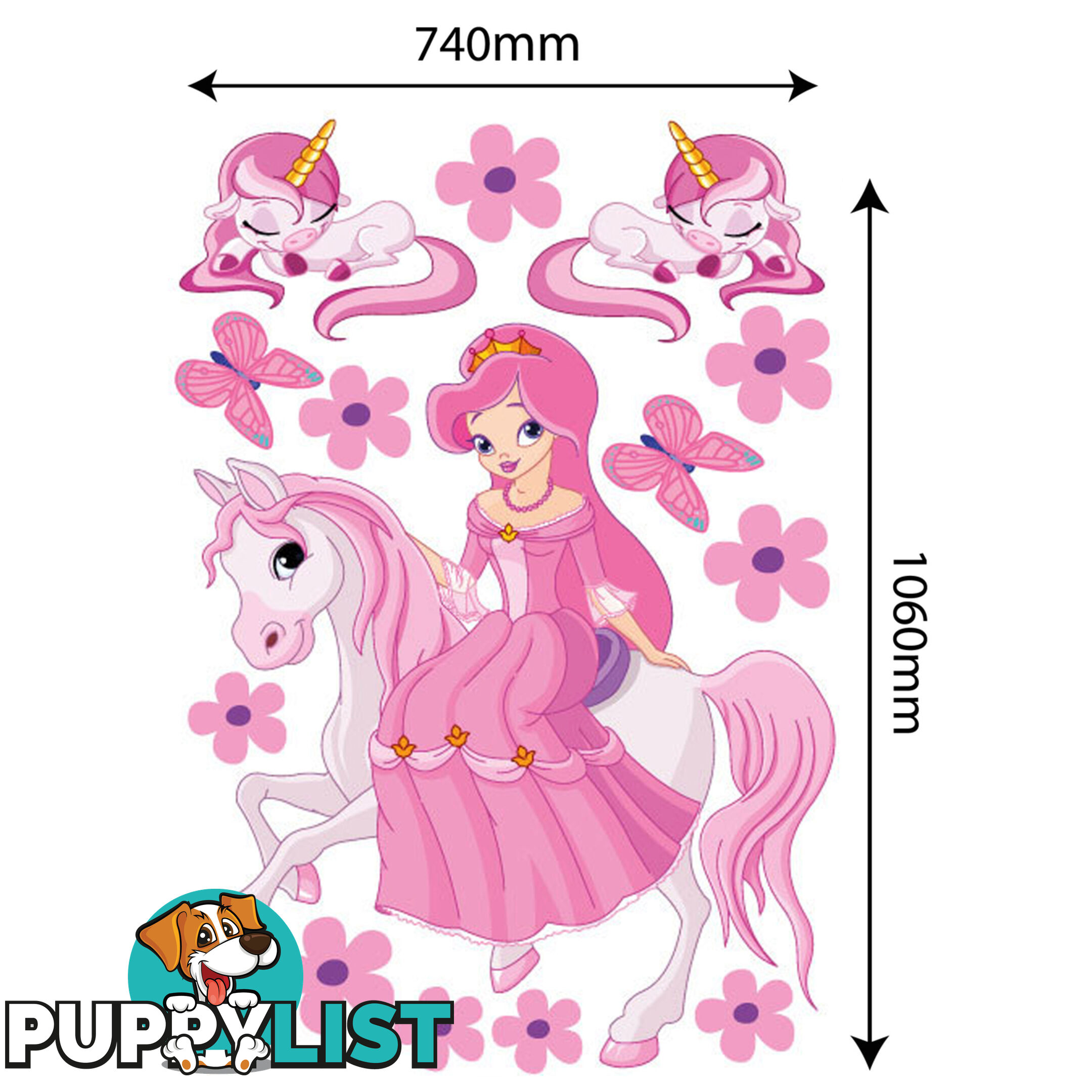 Extra Large Size Princess on a horse with unicorns Wall Sticker - Totally Movable