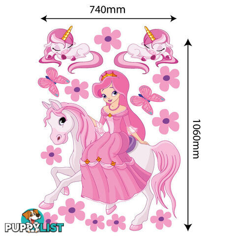 Extra Large Size Princess on a horse with unicorns Wall Sticker - Totally Movable