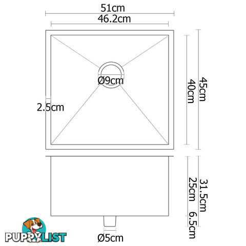 Stainless Steel Kitchen/Laundry Sink w/ Strainer Waste 510 x 450 mm