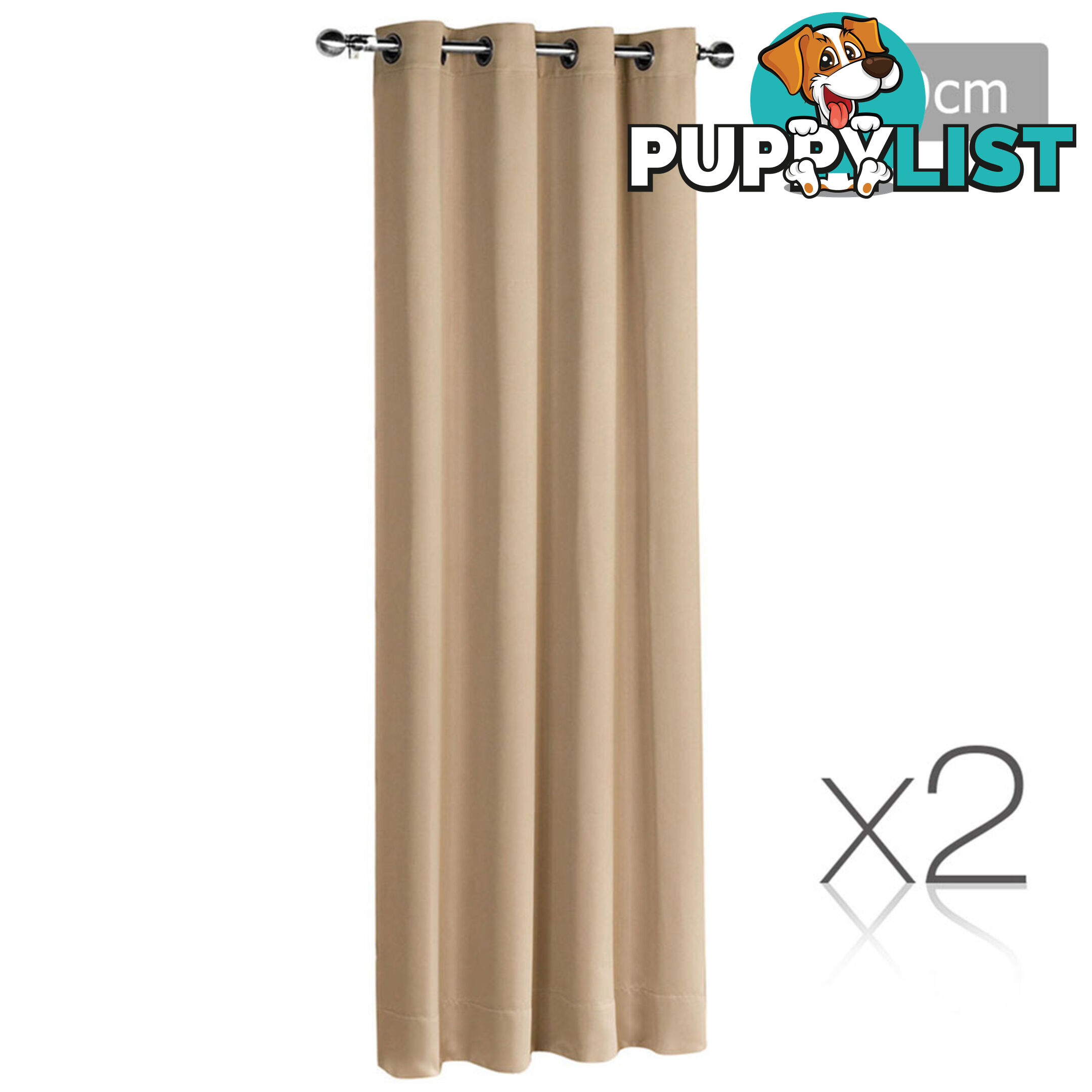 Set of 2 ArtQueen 3 Pass Eyelet Blockout Curtain Latte 140cm