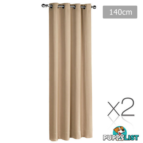 Set of 2 ArtQueen 3 Pass Eyelet Blockout Curtain Latte 140cm