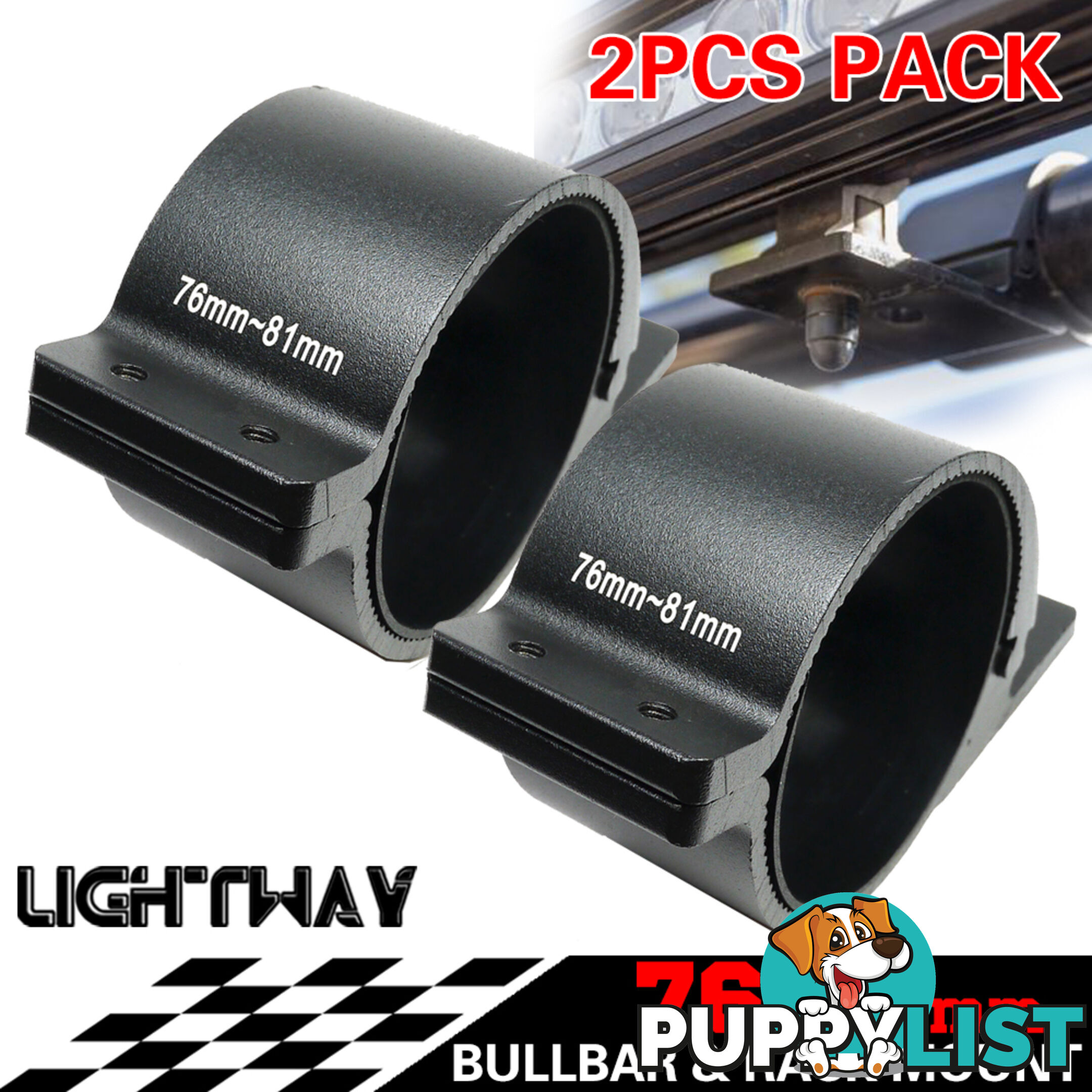 PAIR Bullbar Mounting Bracket Clamp 76-81mm For LED Light Bar HID Antenna ARB