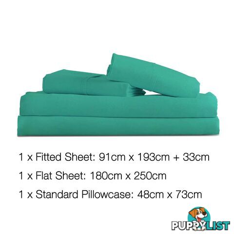 3 Piece Microfibre Sheet Set Single _ Aqua