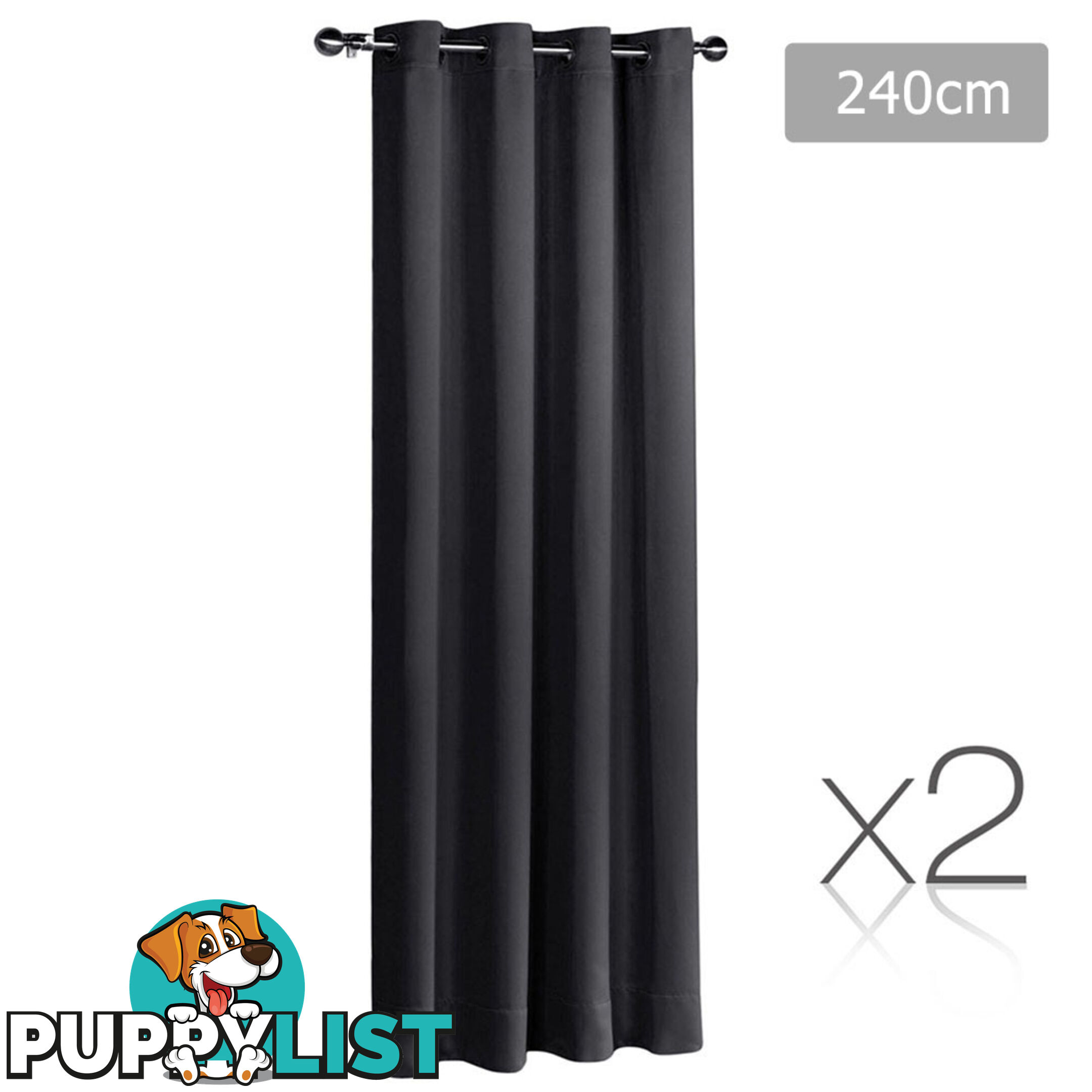 Set of 2 ArtQueen 3 Pass Eyelet Blockout Curtain Black 240cm