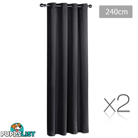 Set of 2 ArtQueen 3 Pass Eyelet Blockout Curtain Black 240cm