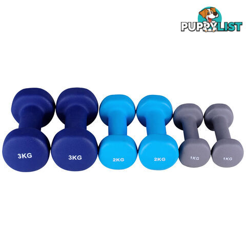 Everfit 6 Piece 12kg Dumbbell Weights Set w/ Stand