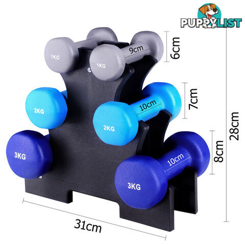 Everfit 6 Piece 12kg Dumbbell Weights Set w/ Stand