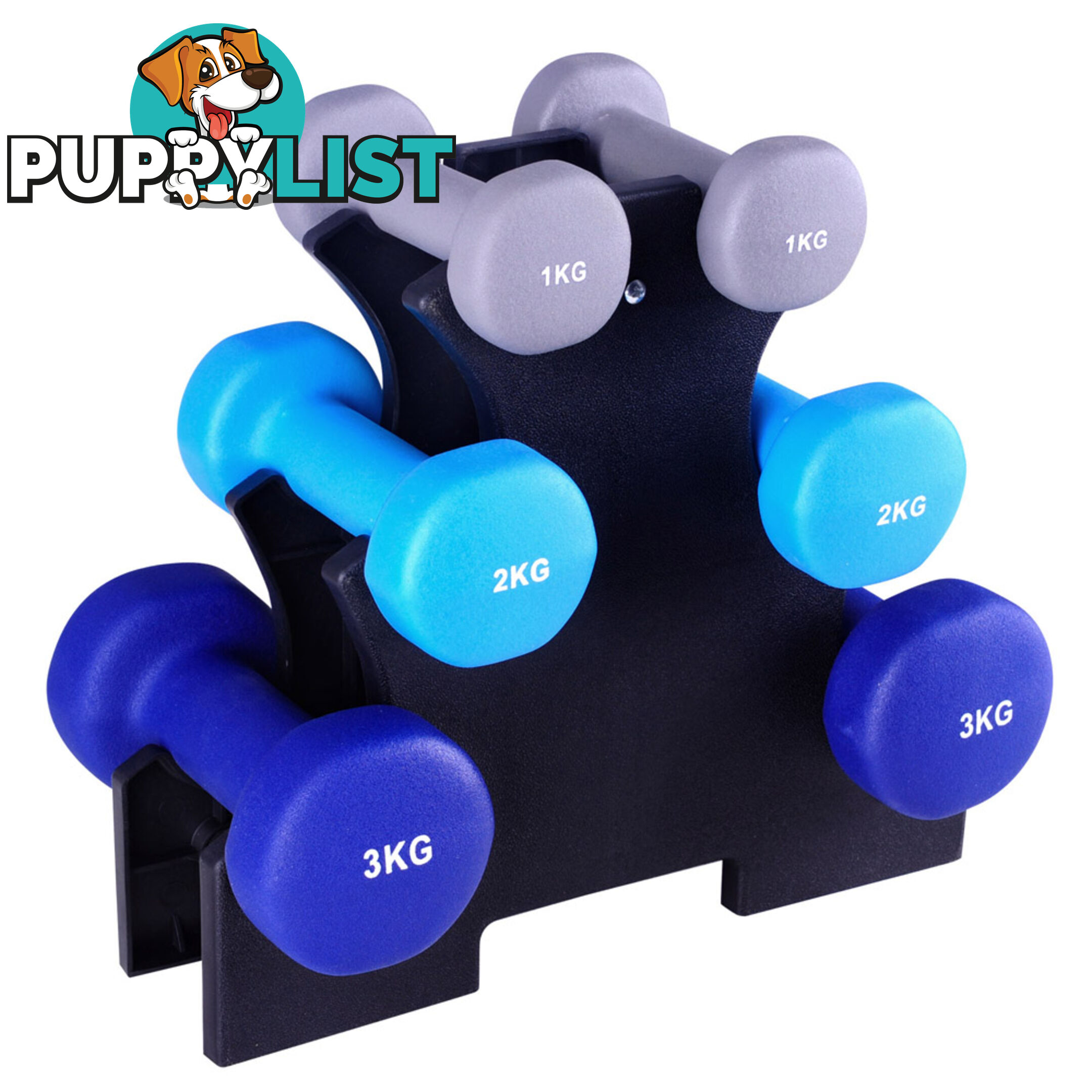 Everfit 6 Piece 12kg Dumbbell Weights Set w/ Stand